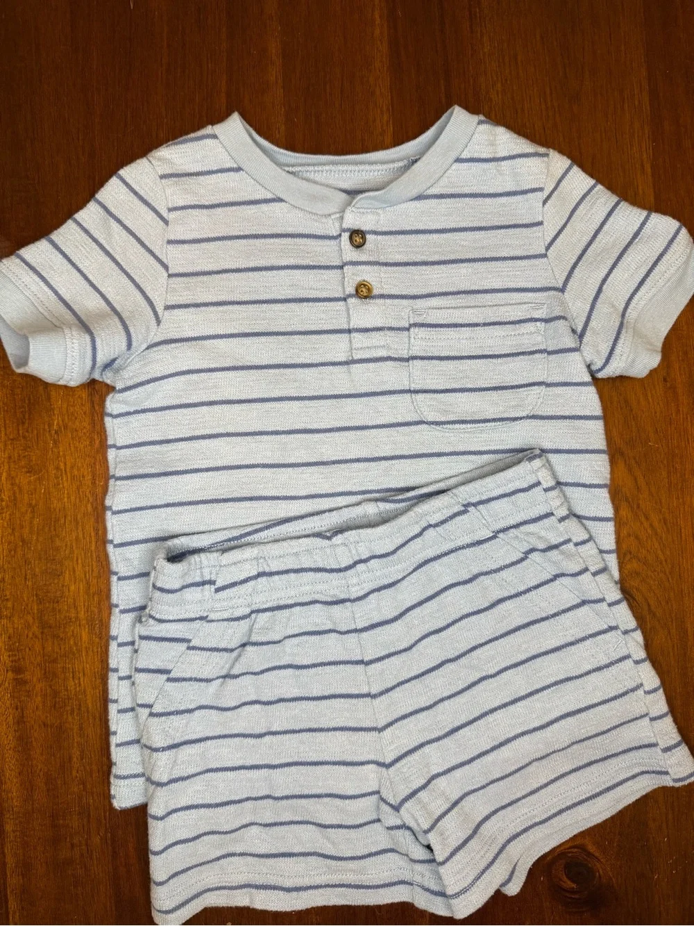Carter's Light Blue Striped Tee with Navy Accents